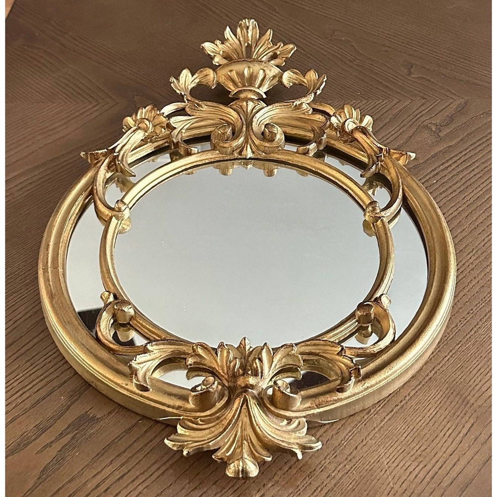 1950s Vintage Gilded Round Italian Wall Mirror Old Hollywood Gilded Baroque